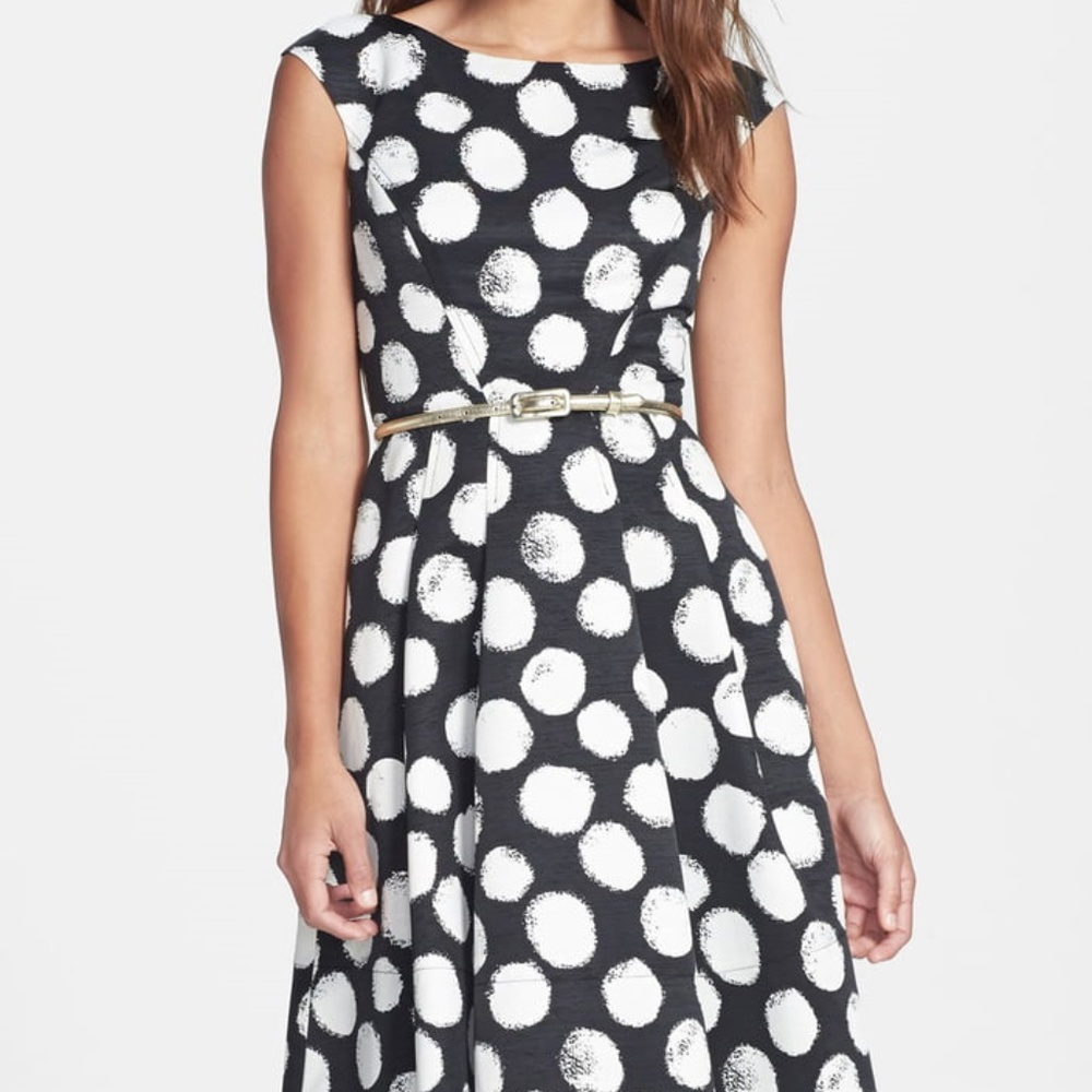 Eliza J Black Faille Polkadot Boatneck dress 14